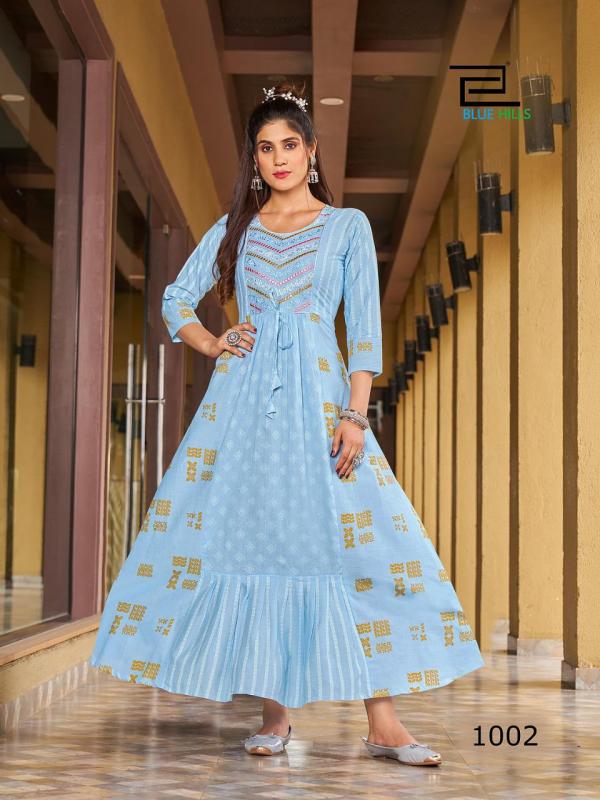 Blue Hills Sizzling Fancy Wear Long Cotton Anarkali Kurti Collection